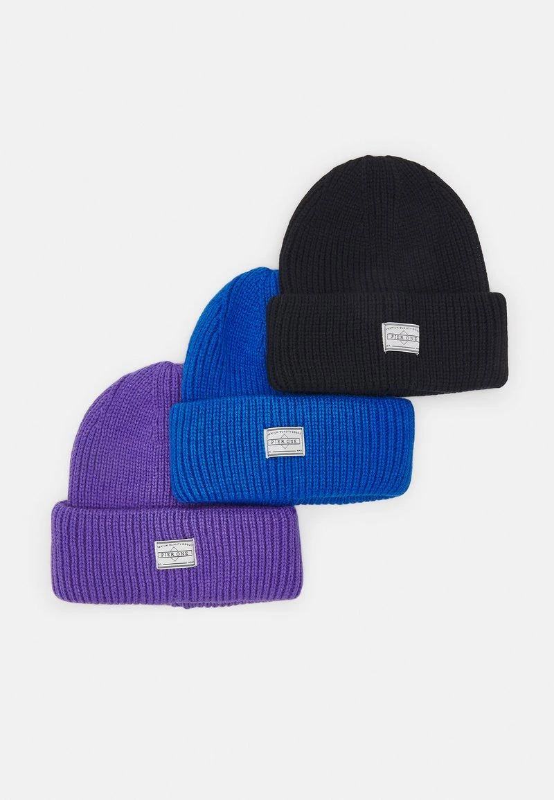 Pier One UNISEX 3 PACK - Mütze - Black/purple/blue 1 Pier One UNISEX 3 PACK - Mütze - Black/purple/blue