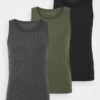 Pier One 3 PACK - Unterhemd/-shirt - Black/khaki/mottled Dark Grey