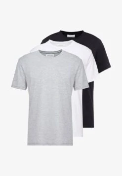 Pier One 3 PACK - T-Shirt Basic - White/black/light Grey -ModePier f785e71fb58e4e639608a247ef343f6c